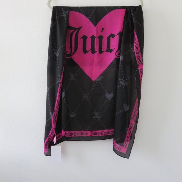 (#Z-1) Juicy Couture Sheer Multi-wear Square Pink Heart JC Logo Print Scarf - Picture 1 of 5